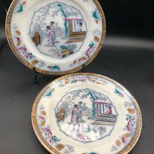 2 Gildea and Walker Porcelain Tea House Plates 8” Chinoiserie England 1890’s